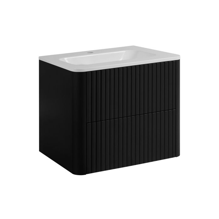 Meuble de salle de bain - Meuble de salle de bain 60 - Blanc - Vasque en résine minérale incluse - 2 tiroirs