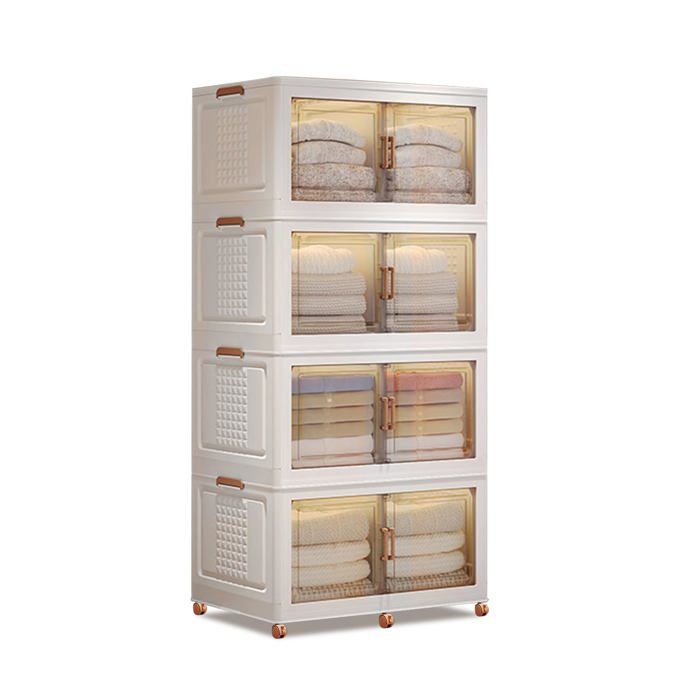 Armoire de rangement empilable à 4 niveaux 560L – Plastique robuste – Pour jouets livres vêtements – 85x48x176cm – Blanc