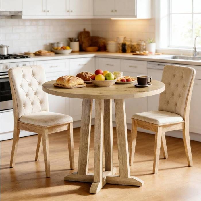 Table à manger ronde en bois marron diamètre 80 cm 2 à 4 places table de travail