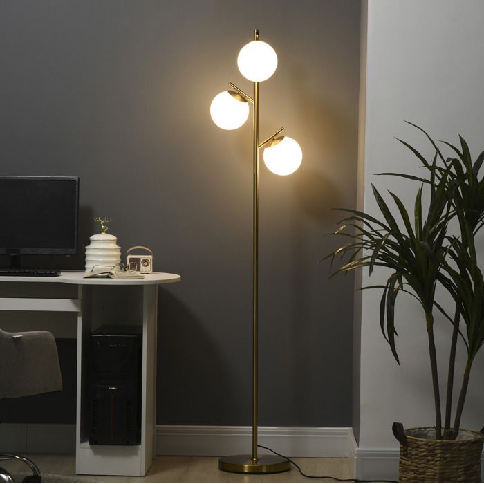 Lampadaire moderne Gold 40W – 3 douilles E27 3 globes en verre 169 cm