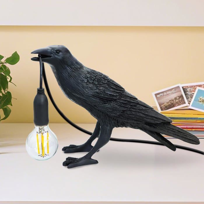 Lampe de Chevet en Résine Corbeau Veilleuse Créative Prise Européenne E14 Lampes Table Chambre Salon Original Amateur d Oiseaux