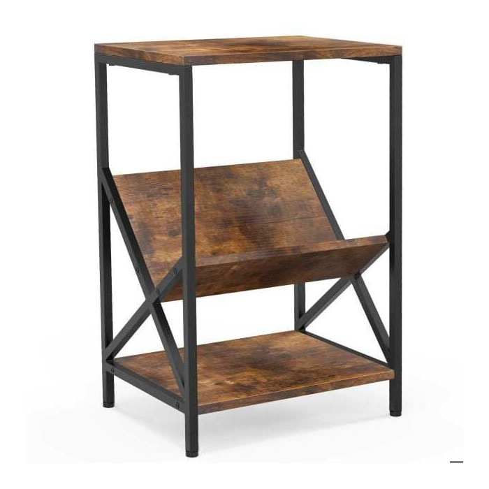 Rangement facile support tourne-disque 3 niveaux avec porte-revues en V et étagères meuble vinyle gain de place