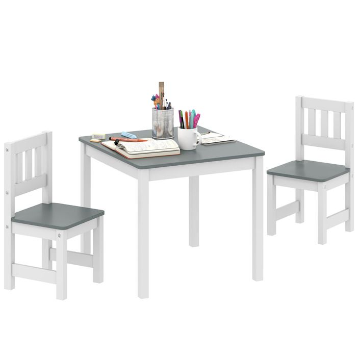 Table et chaises enfant - Ensemble de mobilier - Gris - Panneaux MDF - 56 x 52 x 48 cm - Pour la chambre des enfants - ZENLINKJH