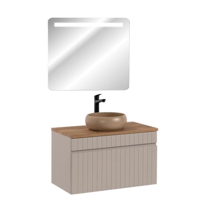 ensembles salle de bain - meuble vasque à poser + miroir led - 80 cm - emblematic cashmere