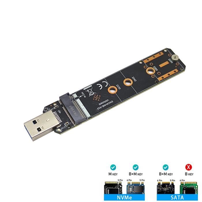 Adaptateur SSD M.2 - M.2 pour Adaptateur USB, Double Protocole SSD Conseil M.2 NVME PCIe NGFF SATA M2 Carte p