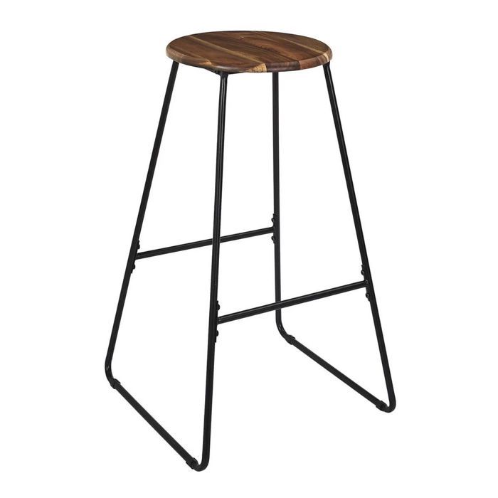 LUCIEN - Tabouret de bar en métal filaire noir et assise en acacia LUCIEN - Tabouret de bar en métal filaire noir et assise en acacia