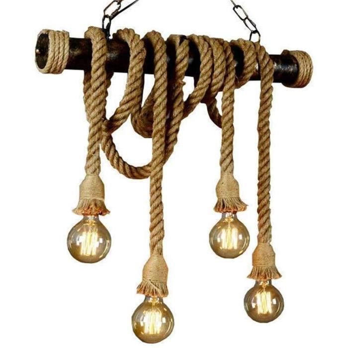 Suspension Lumineuse Industrielle Avec Corde De Chanvre - Style Rétro - Longueur Corde 2 M - Pour Café, Restaurant, Maison - 6