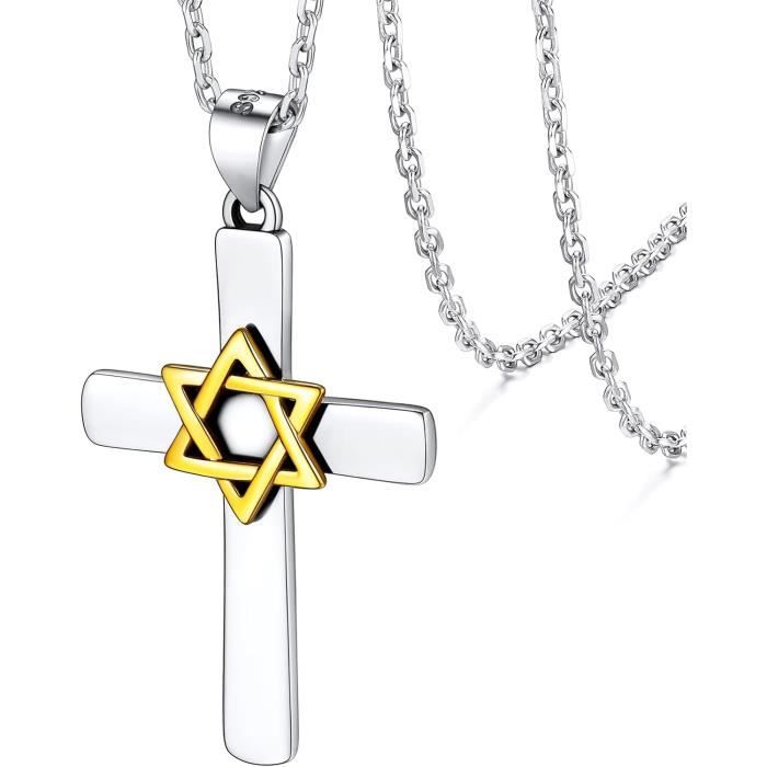 BOBIJOO Collier Main De Fatma Avec Étoile De David - Pendentif Acier Inoxydable Doré Homme Femme