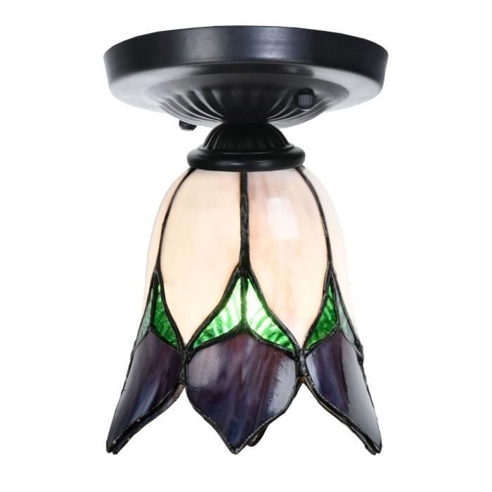 Coloured By Art - Tiffany Lampe - Plafonnier Tiffany noir avec Lovely Flower Purple