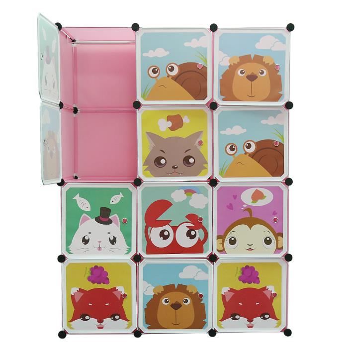 armoire portable diy/étagère de rangement pour enfant en plastique-rose (111 * 37 * 147cm)