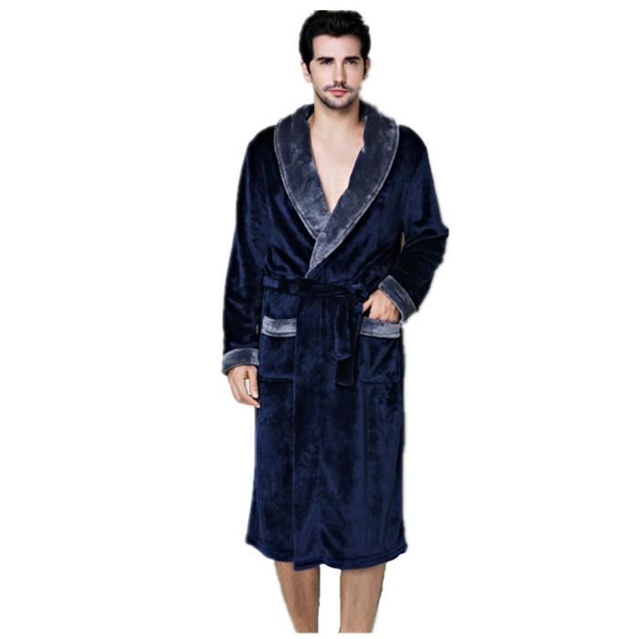 Peignoir Flanelle Pour Homme Peignoir pour Couple Doux pais Bleu