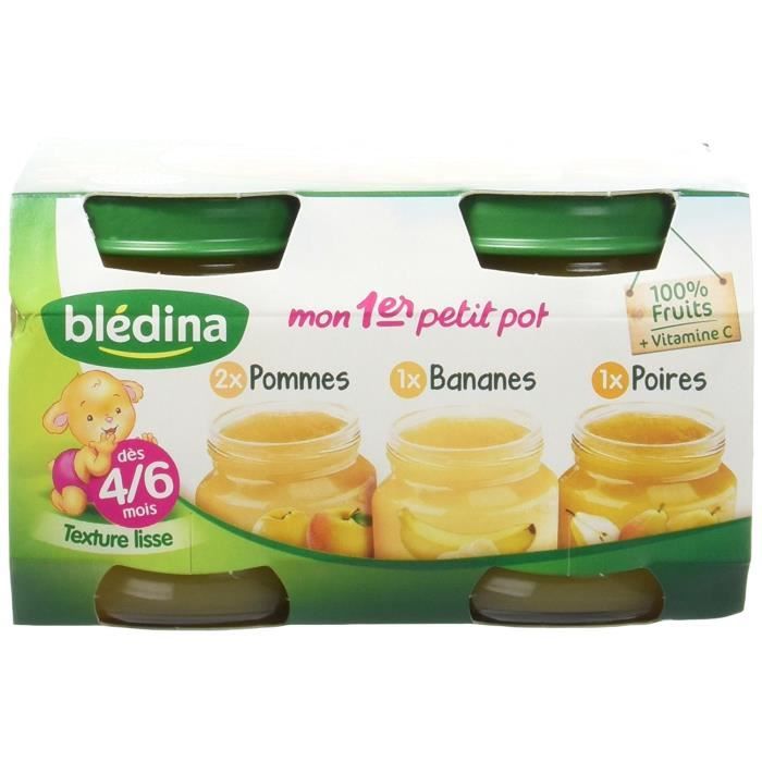 Bledina Compote Bebe Pots Fruits Mon 1er Petit Pot 2 Pommes 1 Banane 1 Poire Des 4 6 Mois 130 G X 4 Lot De 6 Achat Vente Compote
