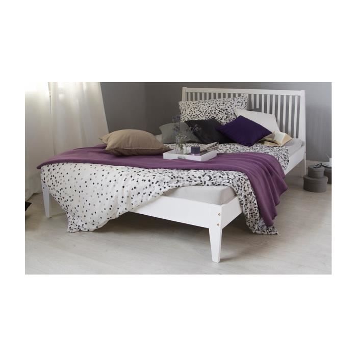 lit double en bois massif 140x200cm - homestyle4u - blanc - futon à lattes