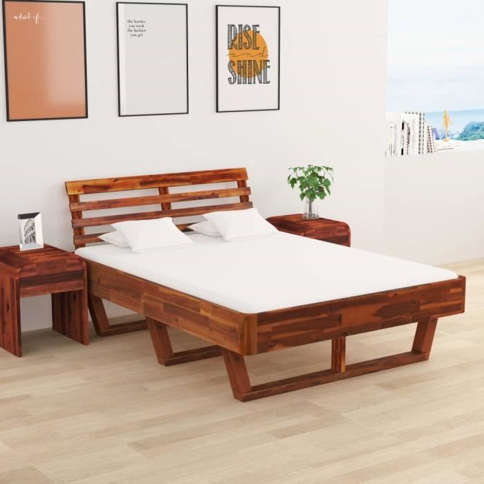 Cadre De Lit Structure De Lit Adulte Chambre 2 Tables De Chevet Ensembles De Meubles Pour Chambre Bois D Acacia 140 X 200 Cm Achat Vente Structure De Lit Cadre