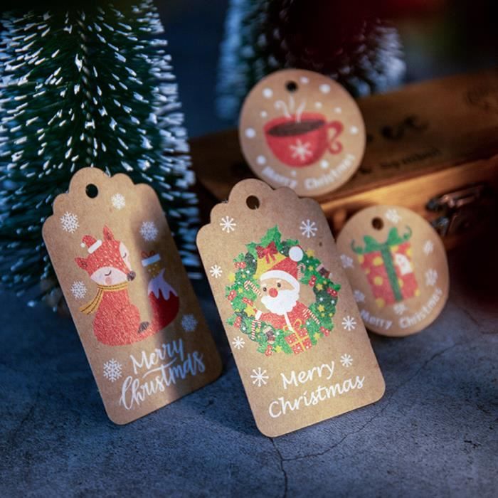 Pack De 18 étiquettes Cadeaux Noël Style Rustique Arbre Vert - Luxe