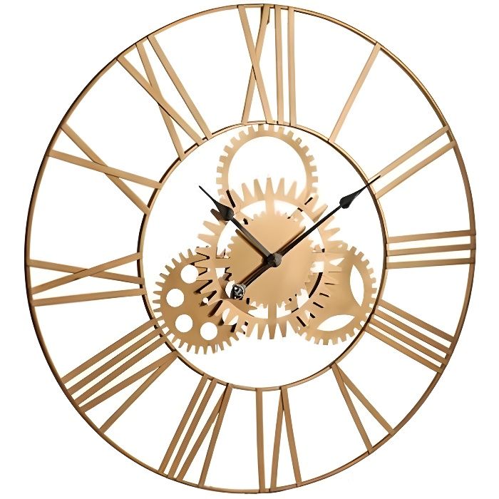 Horloge murale design à engrenages  cercle doré, ultra tendance 80cm