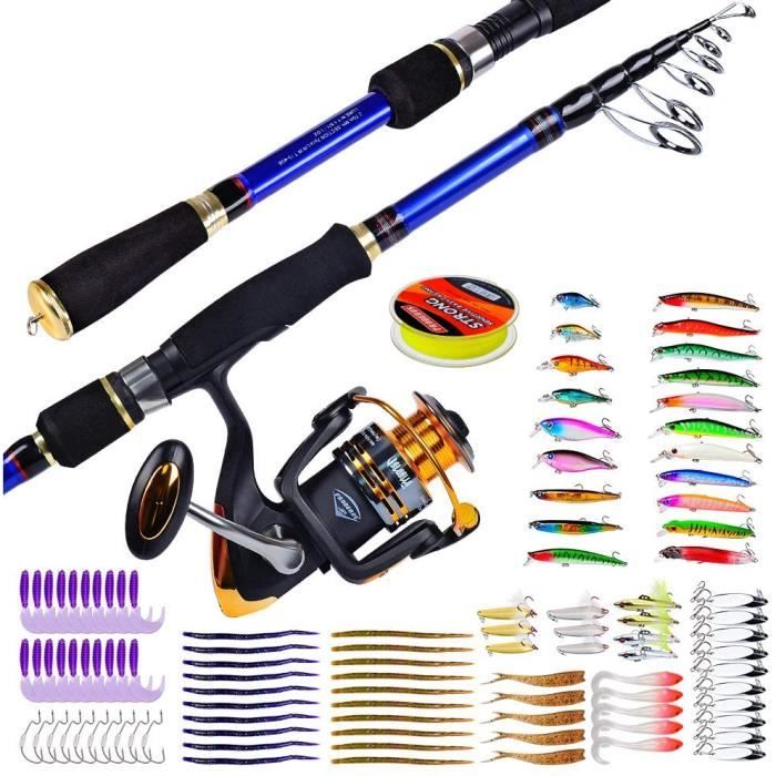 HUIOP Canne à Pêche Télescopique 2.1m + Moulinet Baitcasting Gauche - Kit Complet Débutant