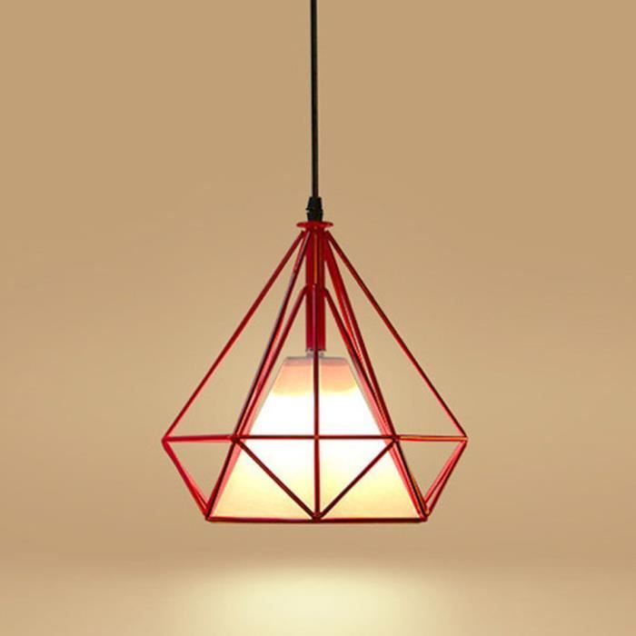 Lustre Suspension Luminaire Moderne Abat Jour Cage Forme Diamant En Fer Rouge Pour Chambre Salon Cuisine Salon Achat Vente Lustre Suspension Luminaire Cdiscount