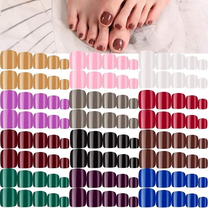 288 Pièces 12 Sets de Faux Ongles d'Orteils Courts Tips d'Ongles — free download