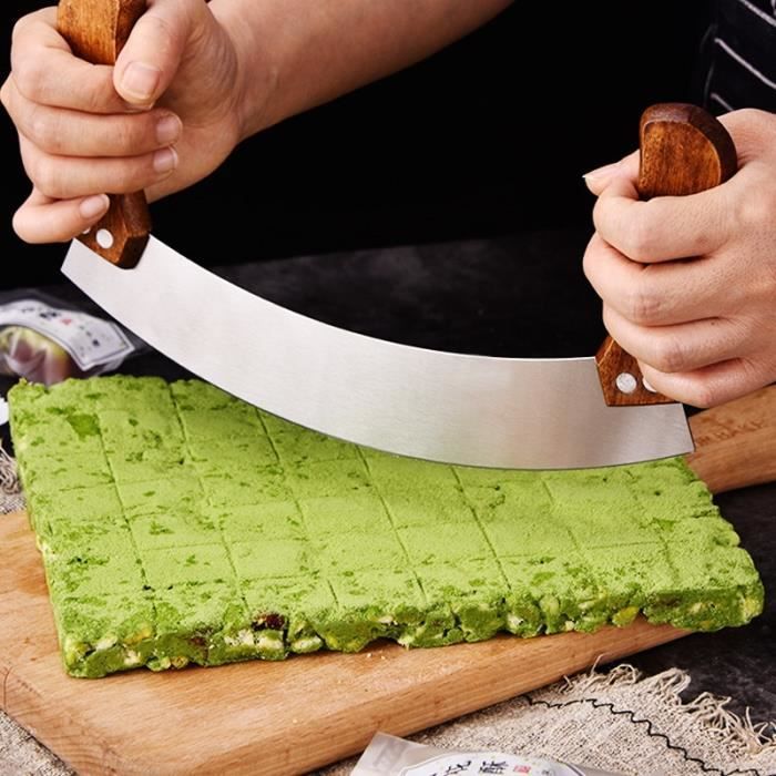 Raclette à pate,Couteau à légumes et à Nougat en acier inoxydable,coupe  Pizza à herbes domestique avec Double manche en bois,outils - Cdiscount  Maison