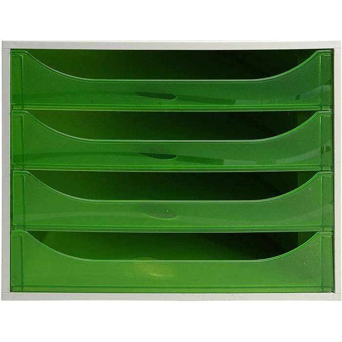 caisson 4 tiroirs exacompta linicolor gris-vert pomme transparent