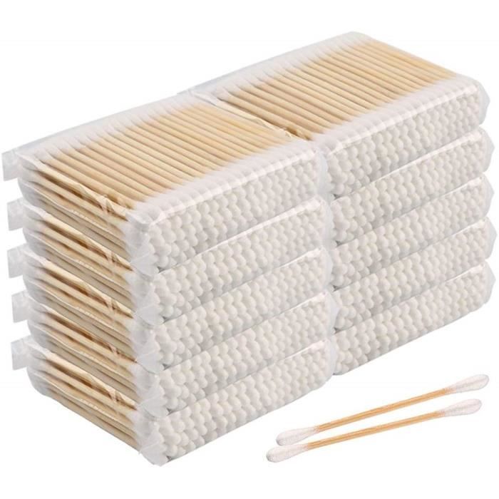 1200 Cotons-tiges Bambou - 6 Paquets De 200 - Biodégradable, Sans Plastique, Vegan - Naturel