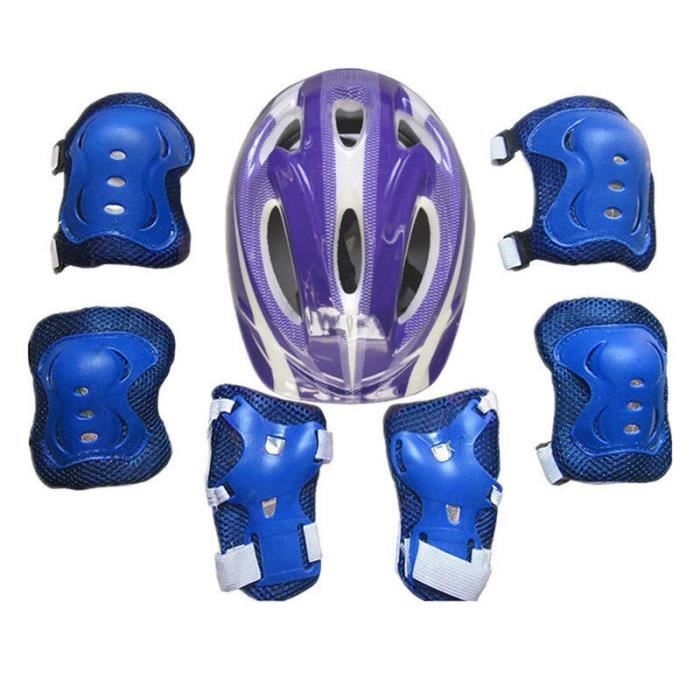 Casque Enfant Avec Protections – Lot Complet Casque, Genouillères, Coudières, Protège-poignets – Pour Vélo, Roller, Skateboard – Blanc, Tour De Tête 53 Cm
