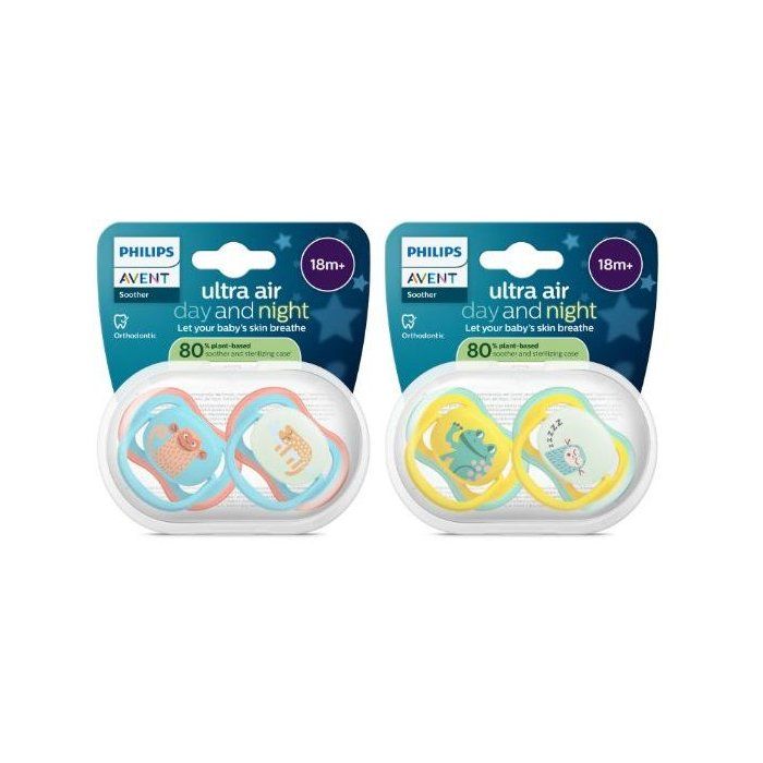 Philips Avent Sucettes ultra air Day & Night Orthodontiques pour bébés de et plus version phosphorescente téterelle symétrique ultra ferme sans BPA lot de 4 SCF349/ - vue 2