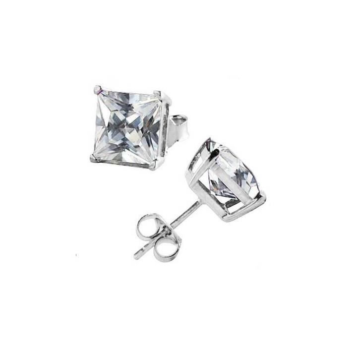 Boucles dOreilles - Homme/Femme - Puces - Cristal - Blanc - Carré - Argent 925/1000 - 6 mm Boucles dOreilles - Homme/Femme - Puces - Cristal - Blanc - Carré - Argent 925/1000 - 6 mm