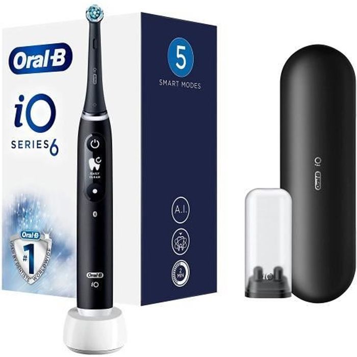 Brosse à dents électrique Oral-B iO Series 6 en noir, le meilleur nettoyage d'Oral-B, technologie iO, nettoyage professionnel, 5