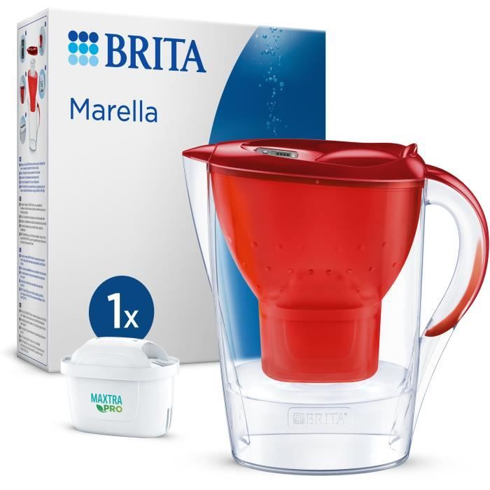 BRITA Carafe filtrante Marella rouge (2,4L) inclus 1 cartouche filtrante