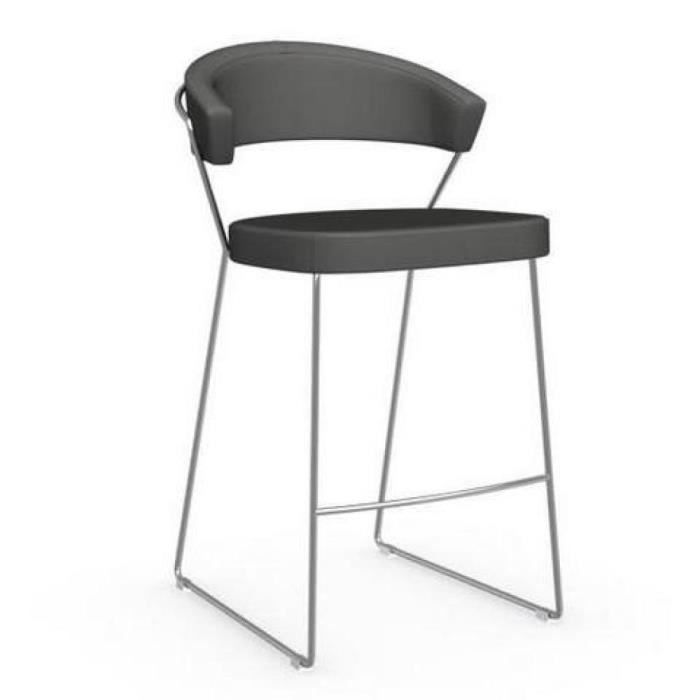 chaise de bar - calligaris - new york - cuir - gris - métal - intérieur