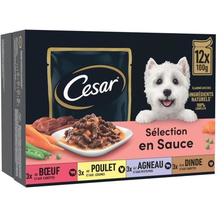 Meilleurs prix pour Nourriture humide pour chien - Cesar Sachet Fraîcheur - 12 sachets de 100g - 4 variétés - Ingrédients naturels