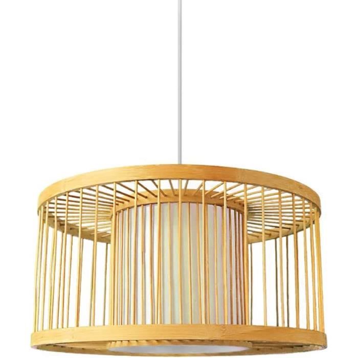 Suspension Lampe Vintage En Rotin Avec Abat-jour Cloche E27 - Ø 31 Cm - Neuf