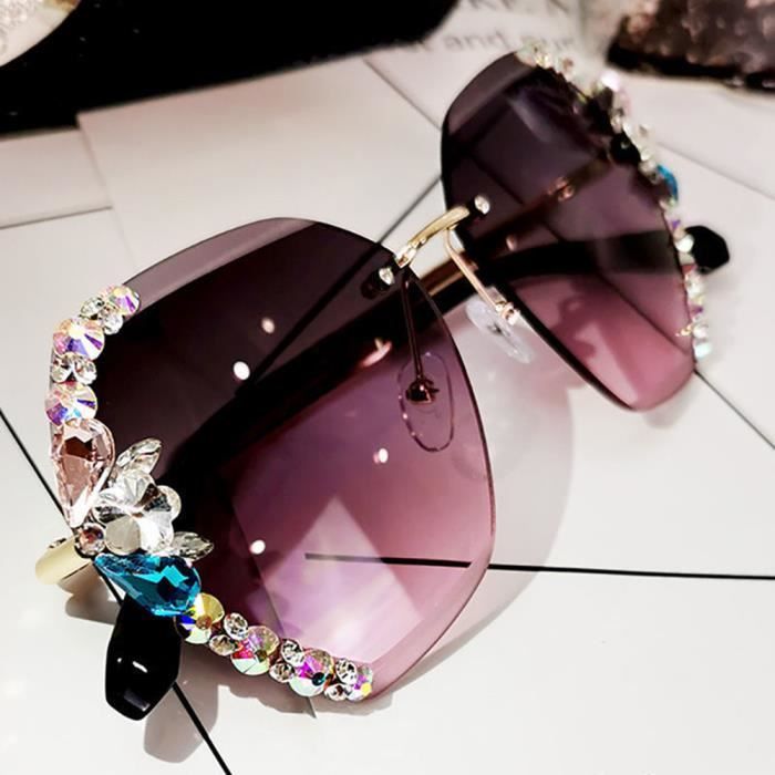 Lunettes de soleil femme strass luxe vintage ronde marque sunglasses women  2021 été tendance aesthetic violet élégante et magnifique