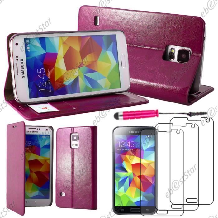 ebestStar ® pour Samsung Galaxy S5 G900F et S5 New G903F Neo - Etui portefeuille Luxe + Mini Stylet + 3 Film Écran, Couleur Rose