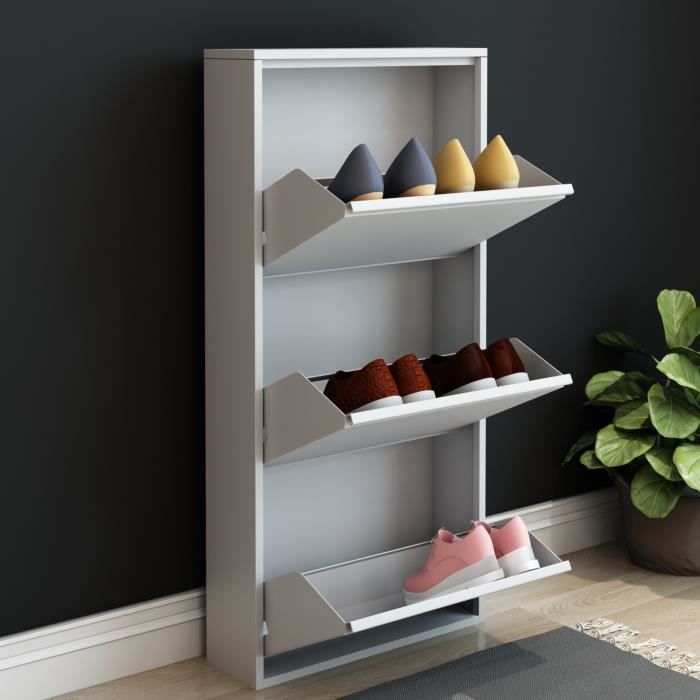Meuble à chaussures - EN.CASA - Sokndal - 3 tiroirs inclinables - Blanc