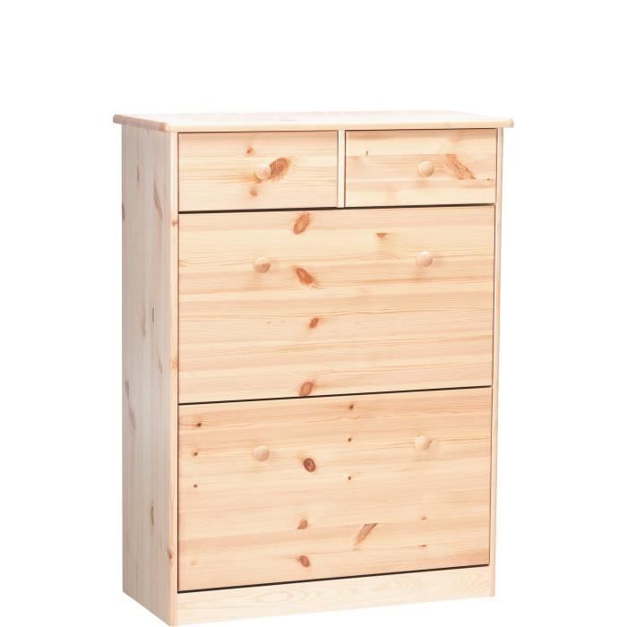 Commode meuble à chaussure en pin massif naturel avec 2 tiroirs et 2 portes 90.50-188