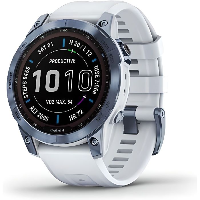 Montre Garmin F nix 7 Sapphire Solar titane cobalt blue blanc