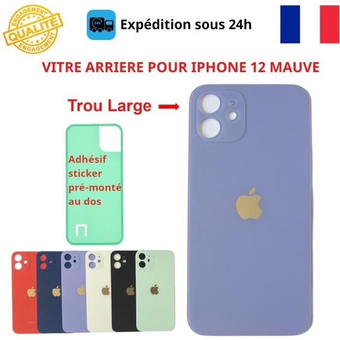 VITRE ARRIERE POUR IPHONE 12 Mini Mauve / LOGO APPLE CE + Gros Trou + Colle  EUR 5,90 - PicClick FR