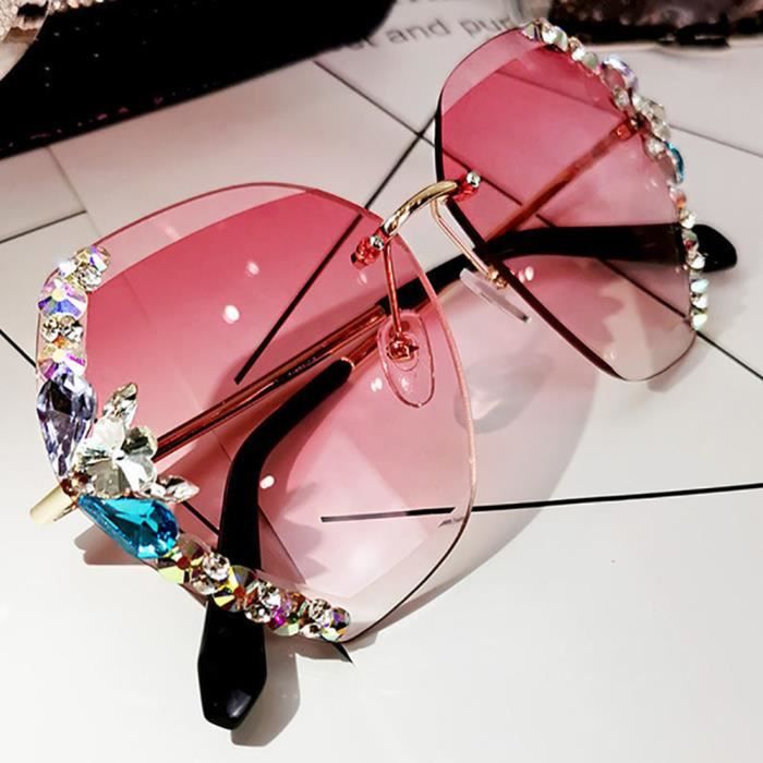 Lunettes de soleil des femmes strass ronde marque 2022 t