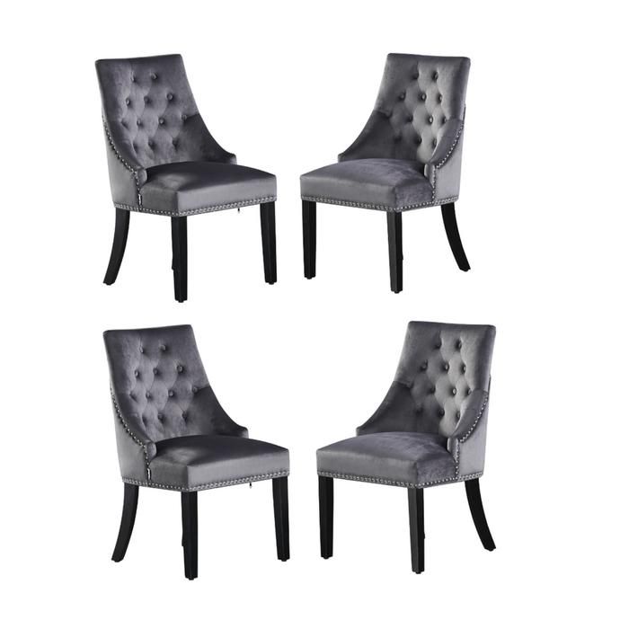 Ensemble de 4 chaises de salle à manger en velours avec dossier – Style design pieds en bois – Salle à manger et salon