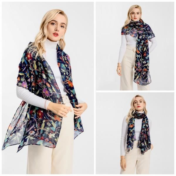 HTTDSLF Lot De 4 Écharpes Foulards Femme - Motif Floral Léger, 150x50 Cm, Châle Wrap