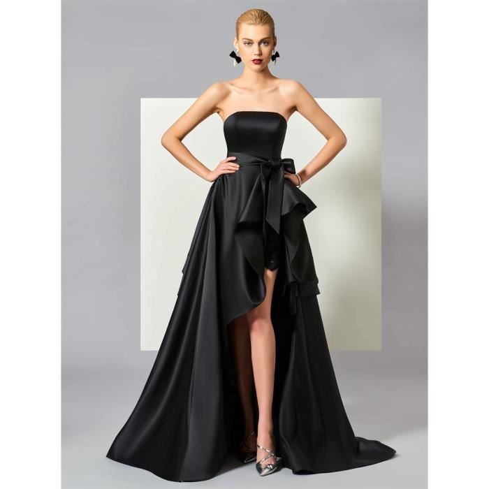 Robe De Soiree Courte Devant Longue Derniere Bustier Sans Manches Asymetrique En Satin Avec Une Papillon Ceinture 32 50 Noir Blanc Achat Vente Robe De Ceremonie Soldes Sur Cdiscount Des Le 20 Janvier Cdiscount