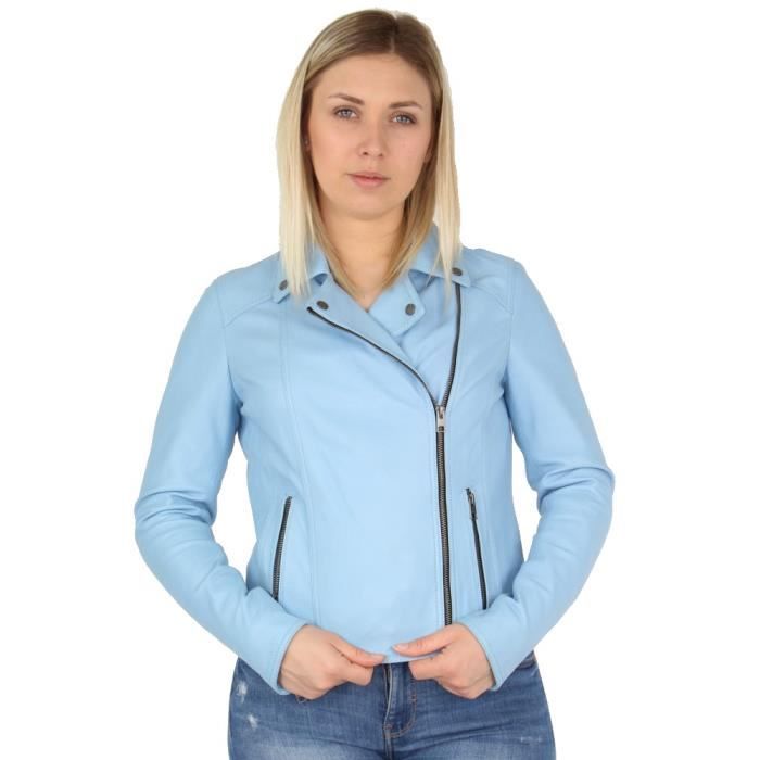 Blouson style perfecto Oakwood Melina en cuir Bleu Femme OAKWOOD Melina Chic Rebelle Qualite Bleu Cdiscount Pret a Porter