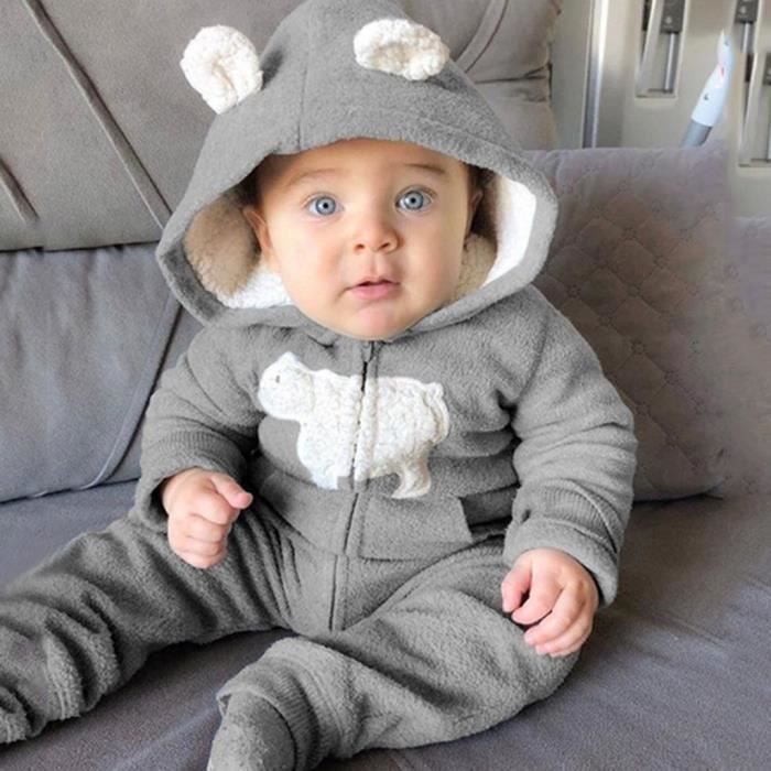 Manteau De Garcon Nouveau Ne Bebe Garcon Hiver Polaire Combinaison Oreille A Capuche Barboteuse Manteau Chaud Outwear Gris Cdiscount Pret A Porter
