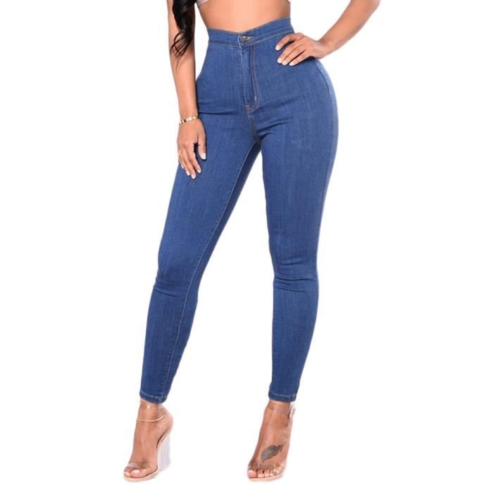 Jean bleu foncé femme taille sale haute