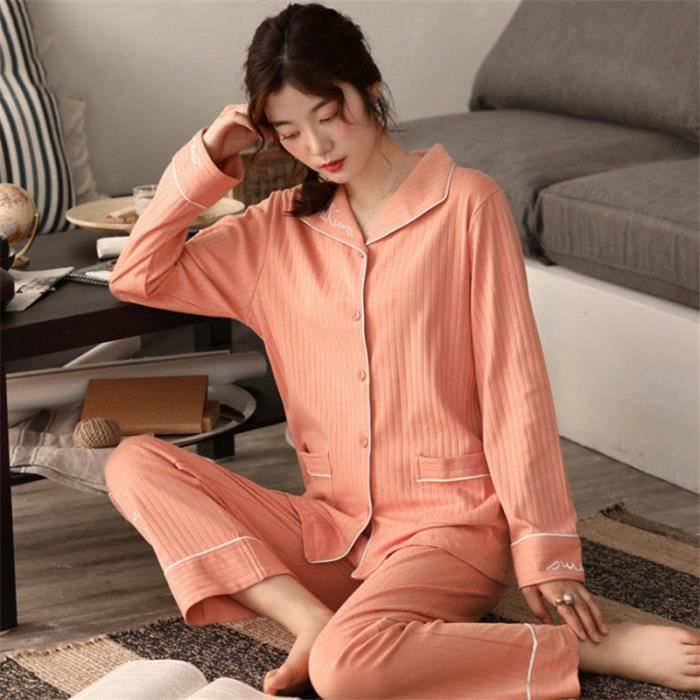 PYJAMA Femme Ensemble Pyjamas coton Manche longue Confortable Homewear orange WH Orange Cdiscount Pret a Porter