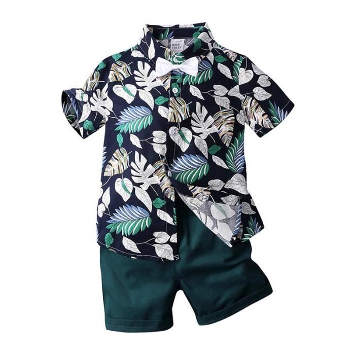 Tenue Formelle Enfant Garçon - Chemise Manches Courtes, Nœud Papillon Et Short Bretelles - Costume Mariage