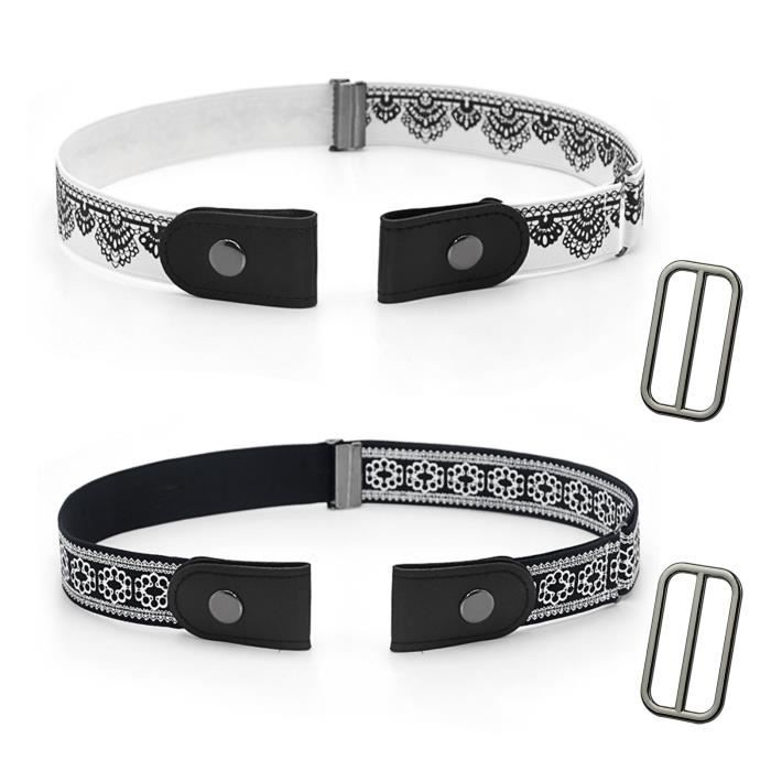2Pcs Ceinture Extensible sans Boucle Ceinture sans Boucle Ceinture Ajustable Invisible pour Jeans Pantalons Noir et blanc Cdiscount Pret a Porter